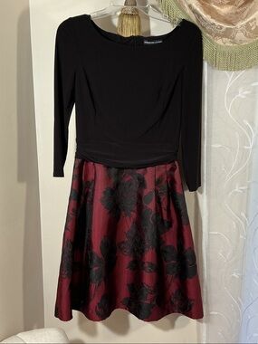American Living Black Bodice Burgundy Floral Fit & Flare Dress Sz 10 Whimsigoth